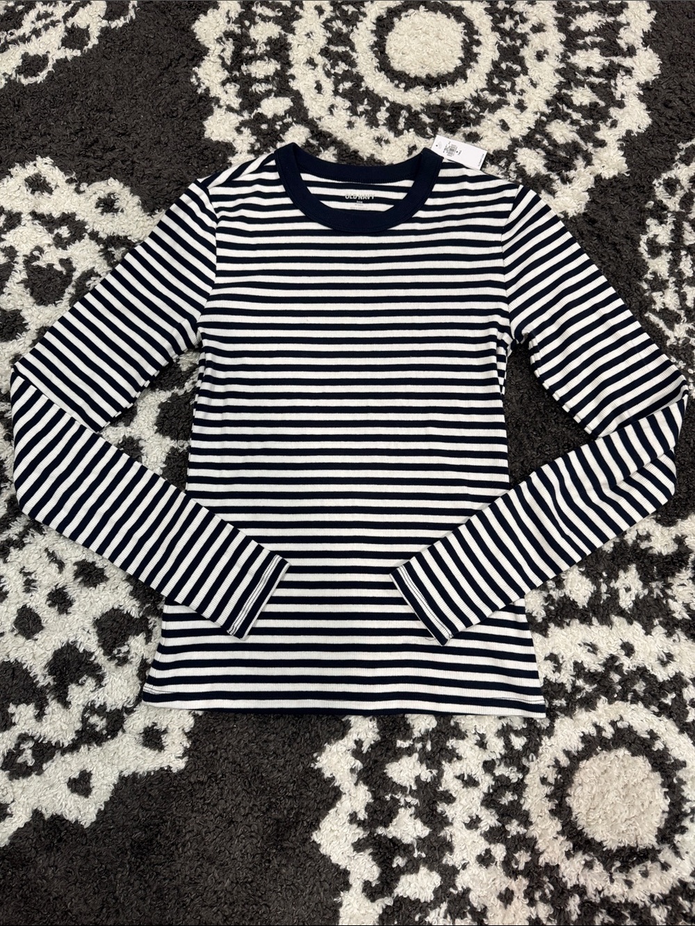 Old navy Womens snug fit ribbed Navy & White Stripe Long-Sleeve Tee nwt M tall